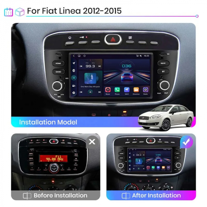 Navigatie Dedicata Fiat Linea, Punto (2002-2018), 7Inch, 4Gb Ram, 64Gb stocare, Carplay [2]
