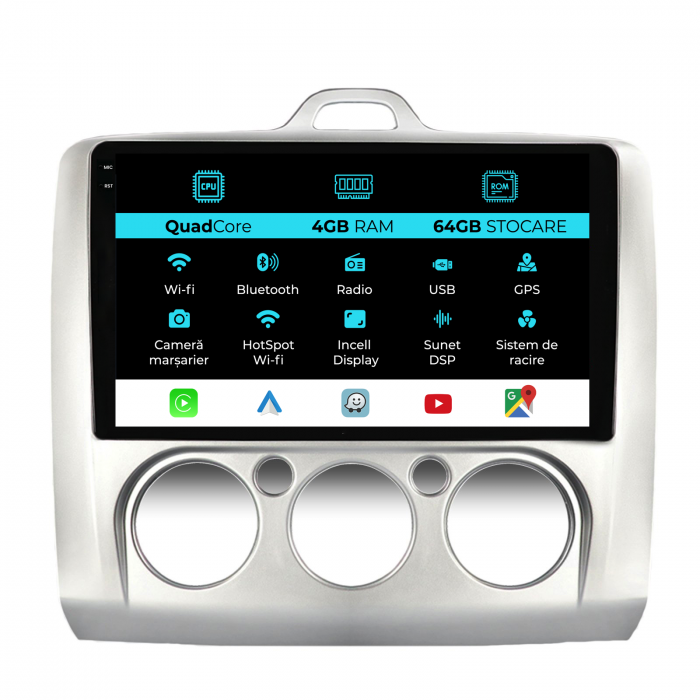 Navigatie Dedicata Ford Focus (2004-2012),QuadCore, 9Inch, 4Gb Ram, 64Gb Stocare, Carplay [1]