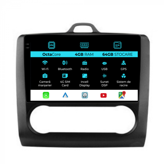 Navigatie Dedicata Ford Focus (2004-2012), 9Inch, 4Gb Ram, 64Gb Stocare, Carplay, Clima automata [1]