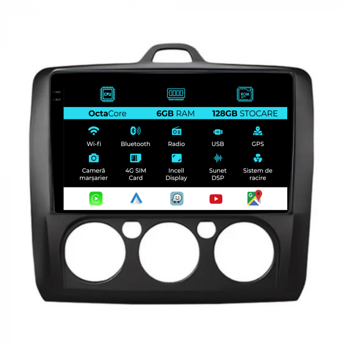 Navigatie Dedicata Ford Focus (2004-2012), 9Inch, 6Gb Ram, 128Gb Stocare, Carplay, Clima manuala [1]