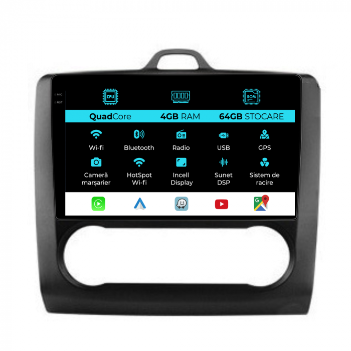 Navigatie Dedicata Ford Focus (2004-2012),QuadCore, 9Inch, 4Gb Ram, 64Gb Stocare, Carplay, Clima automata [1]