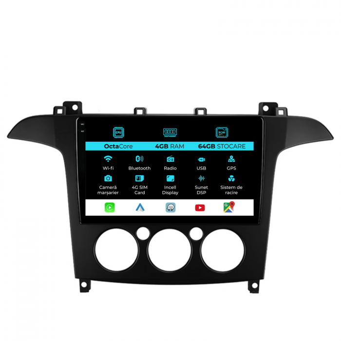 Navigatie Dedicata Ford S-Max (2006 - 2015), 9Inch, 4Gb Ram, 64Gb Stocare, Carplay, Clima manuala [1]