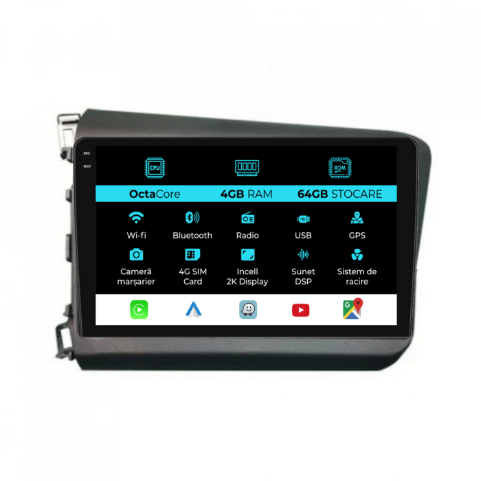 Navigatie Dedicata Honda Civic IX Sedan (2011-2015), 2K, 4Gb Ram, 64Gb Stocare, Carplay [1]