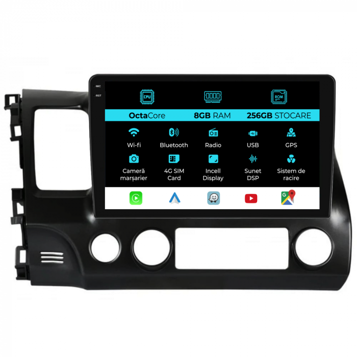 Navigatie Dedicata Honda Civic VIII Sedan (2006-2011),10Inch, 8Gb Ram, 256Gb Stocare, Carplay [1]