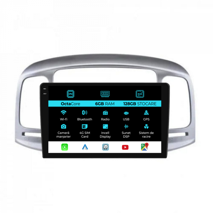 Navigatie Dedicata Hyundai Accent (2007-2012), 9Inch, 6Gb Ram, 128Gb Stocare, Carplay [1]