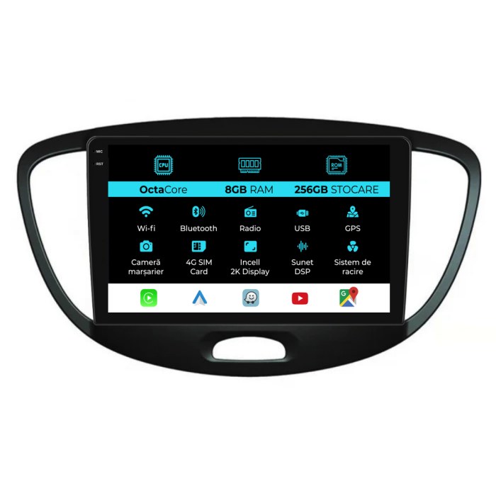 Navigatie Dedicata Hyundai I10 (2007-2013), 2K, 8Gb Ram, 256Gb Stocare, Carplay [1]