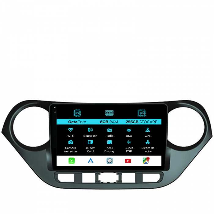 Navigatie Dedicata Hyundai I10 (2013-2017), 9Inch, 8Gb Ram, 256Gb Stocare, Carplay [1]