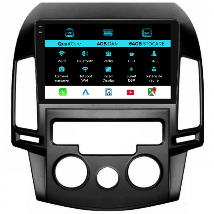Navigatie Dedicata Hyundai I30 (2007-2012),QuadCore, 9Inch, 4Gb Ram, 64Gb Stocare, Carplay, Clima manuala [1]
