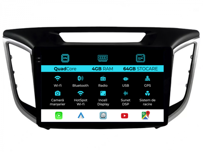 Navigatie Dedicata Hyundai IX25 (2015-2019),QuadCore, 10Inch, 4Gb Ram, 64Gb Stocare, Carplay [1]