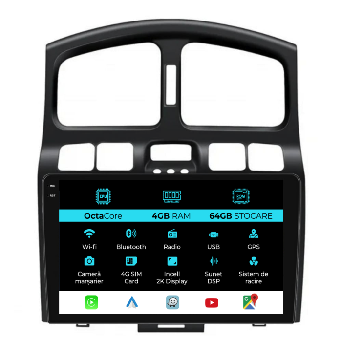 Navigatie Dedicata Hyundai Santa Fe (2000-2006), 2K, 4Gb Ram, 64Gb Stocare, Carplay [1]
