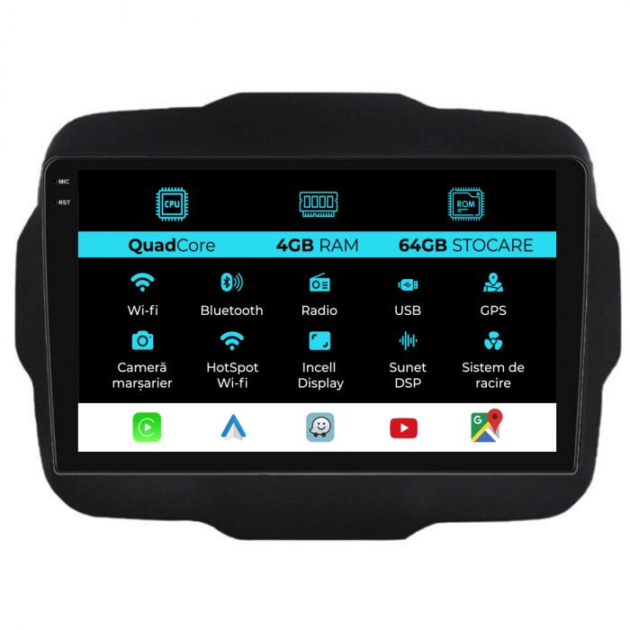 Navigatie Dedicata Jeep Renegade (2016-2020),QuadCore, 9Inch, 4Gb Ram, 64Gb Stocare, Carplay [1]