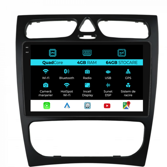 Navigatie  Dedicata Mercedes C-Class W203 CLK W209 (2000 - 2005),QuadCore, 9Inch, 4Gb Ram, 64Gb Stocare, Carplay [1]