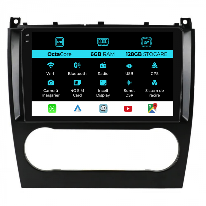 Navigatie Dedicata Mercedes C-Class W203 CLK W209 (2005 - 2009), 9Inch, 6Gb Ram, 128Gb Stocare, Carplay [1]
