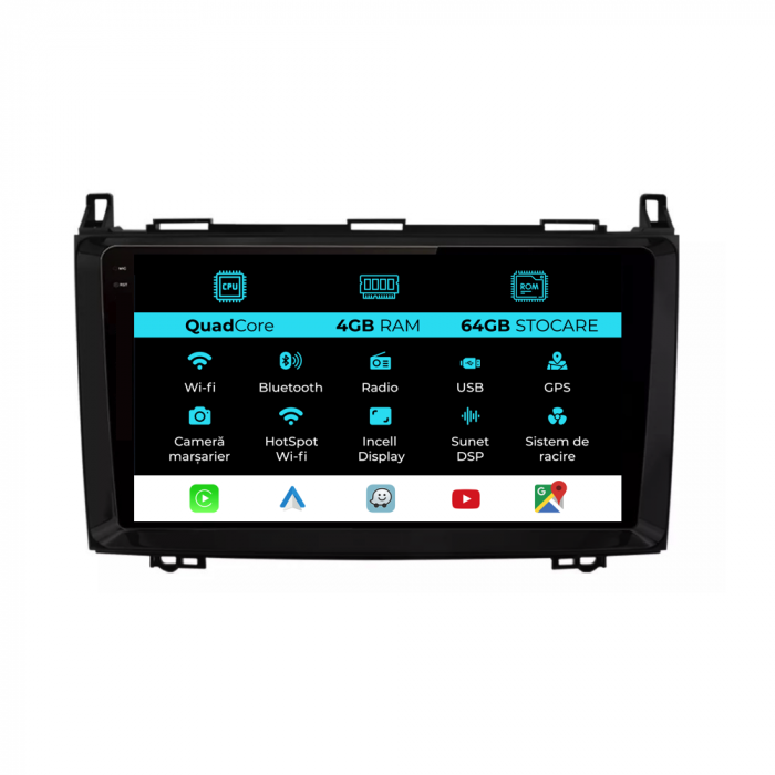 Navigatie Dedicata Mercedes Vito Sprinter Viano B200 A B Class (2005-2012), QuadCore, 9Inch, 4Gb Ram, 64Gb Stocare, Carplay [1]