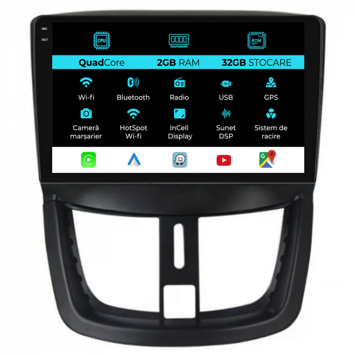 Navigatie Dedicata Peugeot 207 (2006-2015), 9Inch, 2Gb Ram, 32Gb Stocare, Carplay [1]