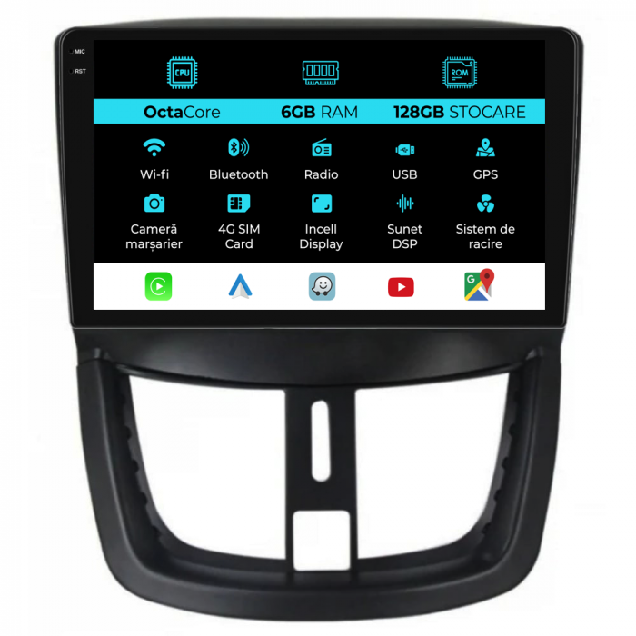 Navigatie Dedicata Peugeot 207 (2006-2015), 9Inch, 6Gb Ram, 128Gb Stocare, Carplay [1]