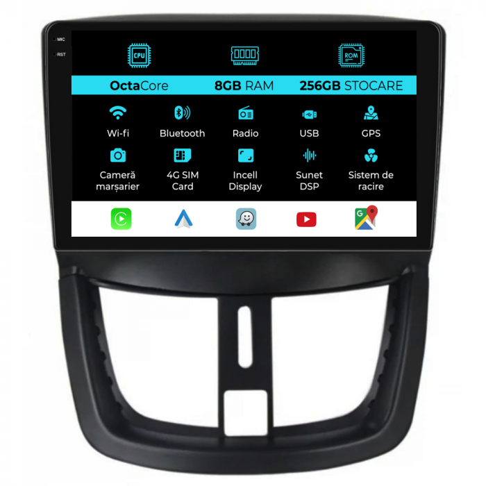 Navigatie Dedicata Peugeot 207 (2006-2015), 9Inch, 8Gb Ram, 256Gb Stocare, Carplay [1]
