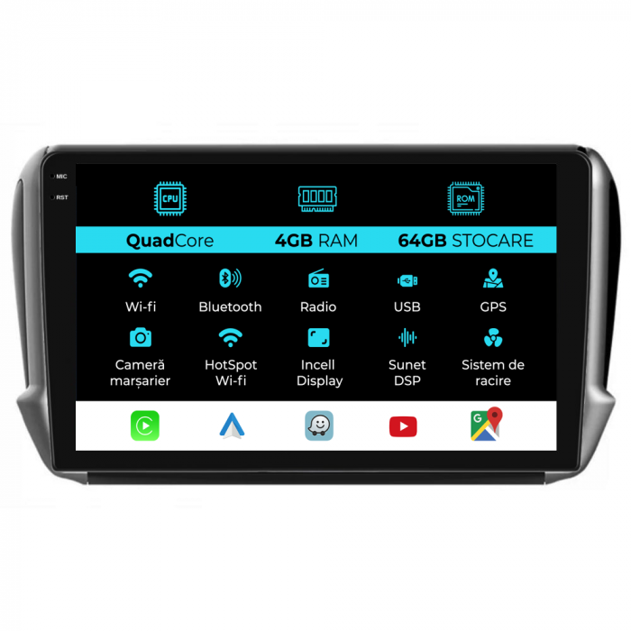 Navigatie Dedicata Peugeot 208/2008 (2013-2018),QuadCore, 10Inch, 4Gb Ram, 64Gb Stocare, Carplay [1]