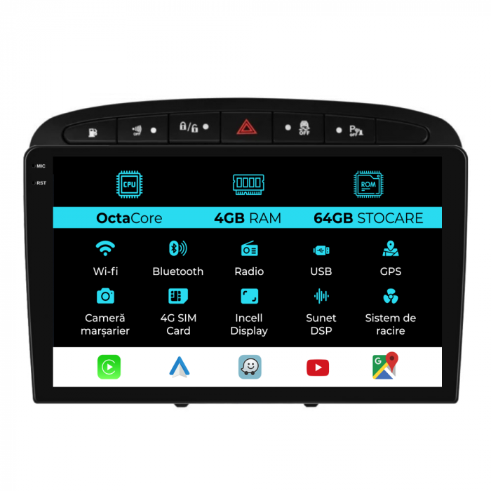 Navigatie Dedicata Peugeot 308/408 (2008-2013), 9Inch, 4Gb Ram, 64Gb Stocare, Carplay [1]