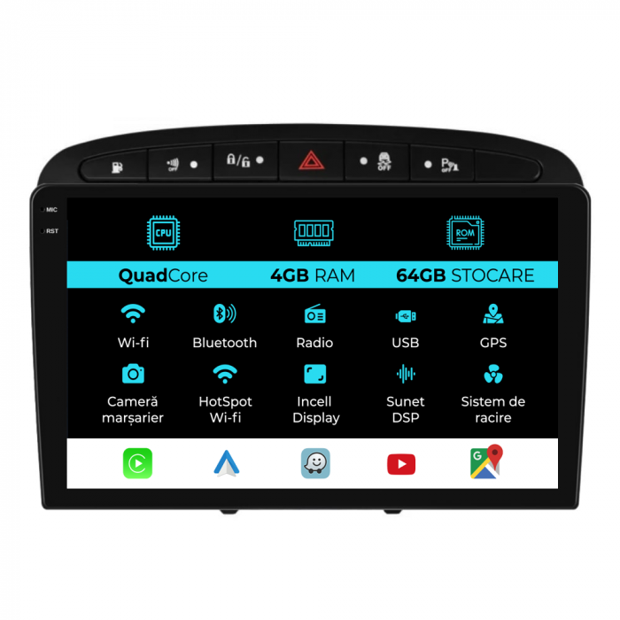 Navigatie Dedicata Peugeot 308/408 (2008-2013),QuadCore, 9Inch, 4Gb Ram, 64Gb Stocare, Carplay [1]