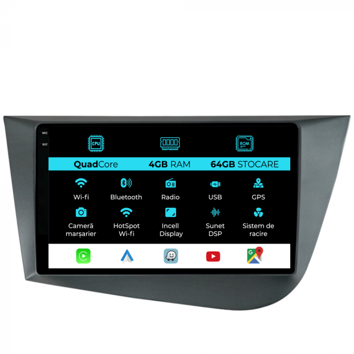 Navigatie Dedicata Seat Leon Mk2 (2005-2012),QuadCore, 9Inch, 4Gb Ram, 64Gb Stocare, Carplay [1]
