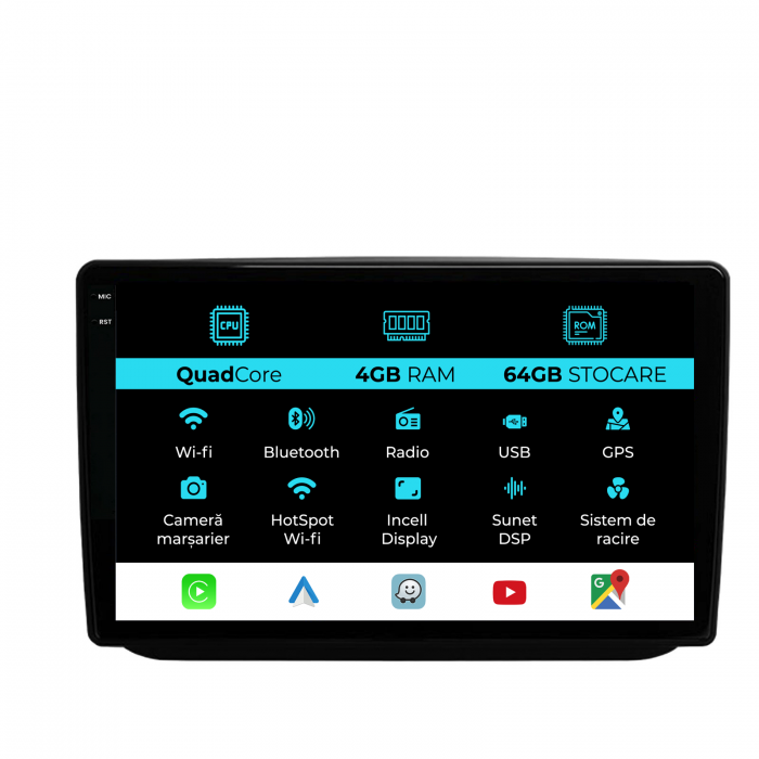 Navigatie Dedicata Skoda Fabia (2007-2014),QuadCore, 10Inch, 4Gb Ram, 64Gb Stocare, Carplay [1]