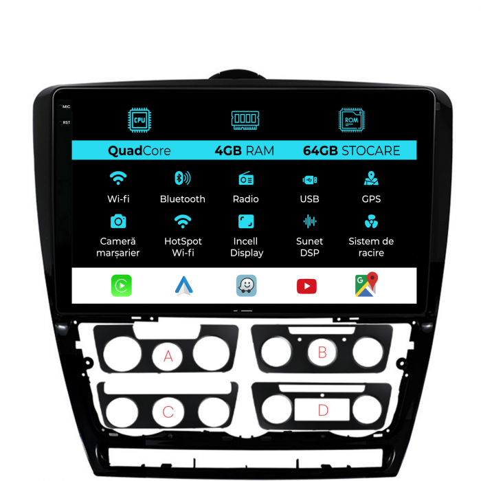Navigatie Dedicata Skoda Octavia 2 (2004-2013), 10Inch,QuadCore, 4Gb Ram, 64Gb Stocare, Carplay [1]