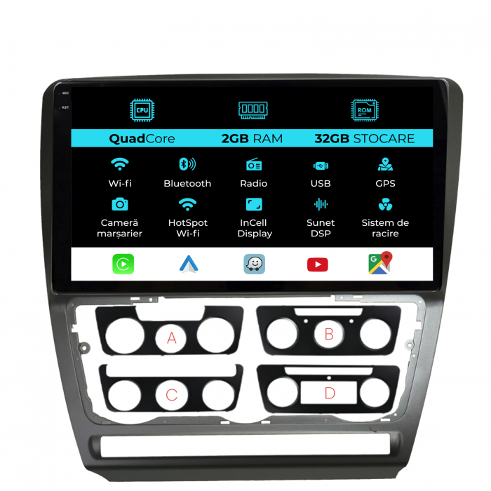 Navigatie Dedicata Skoda Octavia 2 (2004-2013), 10Inch, 2Gb Ram, 32Gb Stocare, Carplay [1]
