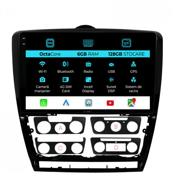 Navigatie Dedicata Skoda Octavia 2 (2004-2013), 10Inch, 6Gb Ram, 128Gb Stocare, Carplay [1]