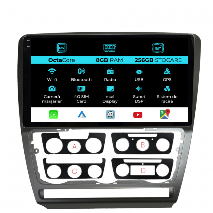 Navigatie Dedicata Skoda Octavia 2 (2004-2013), 10Inch, 8Gb Ram, 256Gb Stocare, Carplay [1]