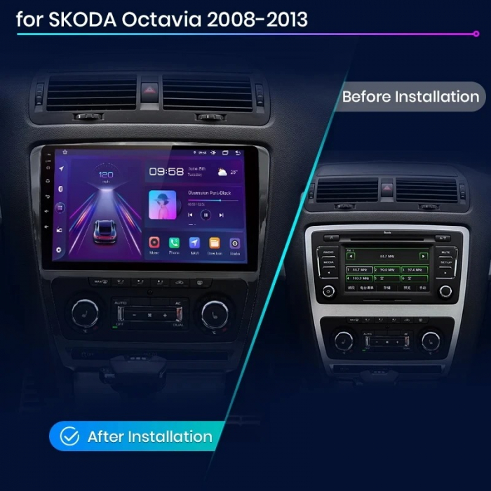 Navigatie Android Dedicata Skoda Octavia 2 (2004 - 2013), 10Inch, 2Gb Ram, 64Gb Stocare, Carplay [10]