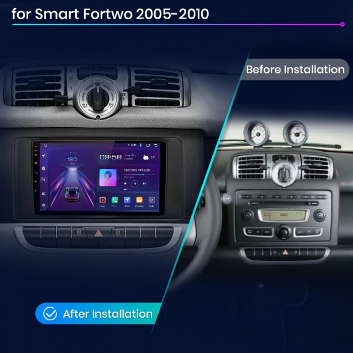 Navigatie Dedicata Smart For Two (2005-2010) For Four (2005-2010), 9 Inch, 8Gb Ram, 256Gb stocare, Carplay [7]