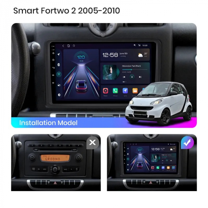 Navigatie Dedicata Smart For Two (2005-2010) For Four (2005-2010), 9 Inch, 2Gb Ram, 64Gb stocare, Carplay [5]