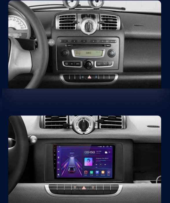 Navigatie Dedicata Smart For Two (2005-2010) For Four (2005-2010), 9 Inch, 8Gb Ram, 256Gb stocare, Carplay [6]