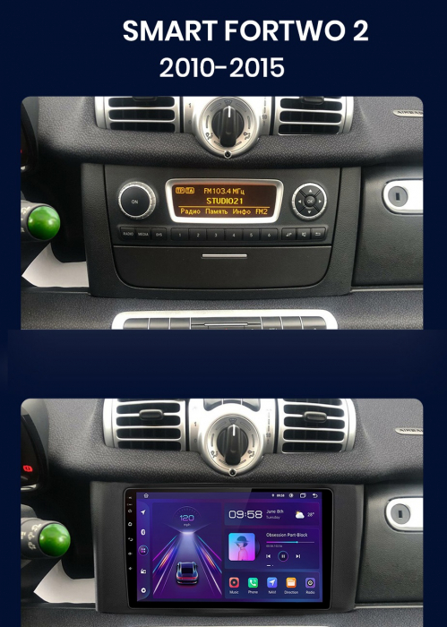Navigatie Dedicata Smart For Two (2010-2015) For Four (2010-2015), 9 Inch, 4Gb Ram, 64Gb stocare, CarPlay [5]