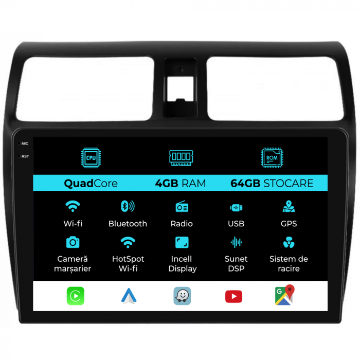 Navigatie Dedicata Suzuki Swift (2003-2010),QuadCore, 10Inch, 4Gb Ram, 64Gb Stocare, Carplay [1]