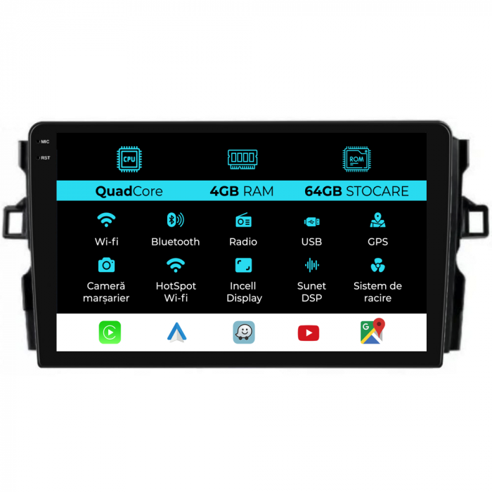 Navigatie Dedicata Toyota Auris (2006 - 2012),QuadCore, 10Inch, 4Gb Ram, 64Gb Stocare, Carplay [1]