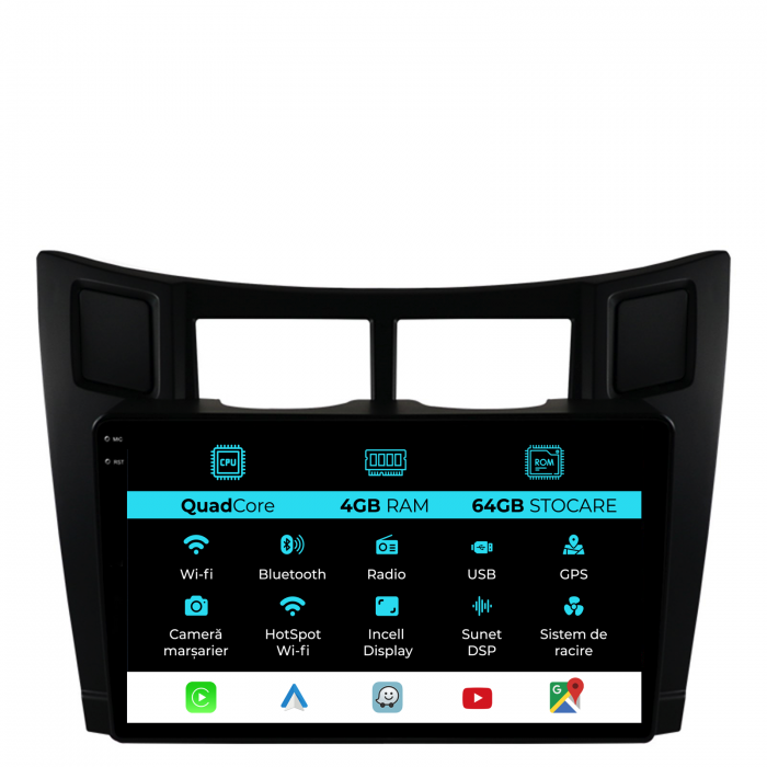 Navigatie Dedicata Toyota Yaris (2005-2011),QuadCore, 9Inch, 4Gb Ram, 64Gb Stocare, Carplay [1]