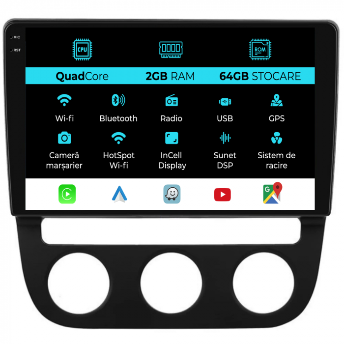 Navigatie Dedicata Volkswagen Golf5/Jetta (2004-2009), 10Inch, 2Gb Ram, 32Gb Stocare, Carplay - Clima Automata [1]