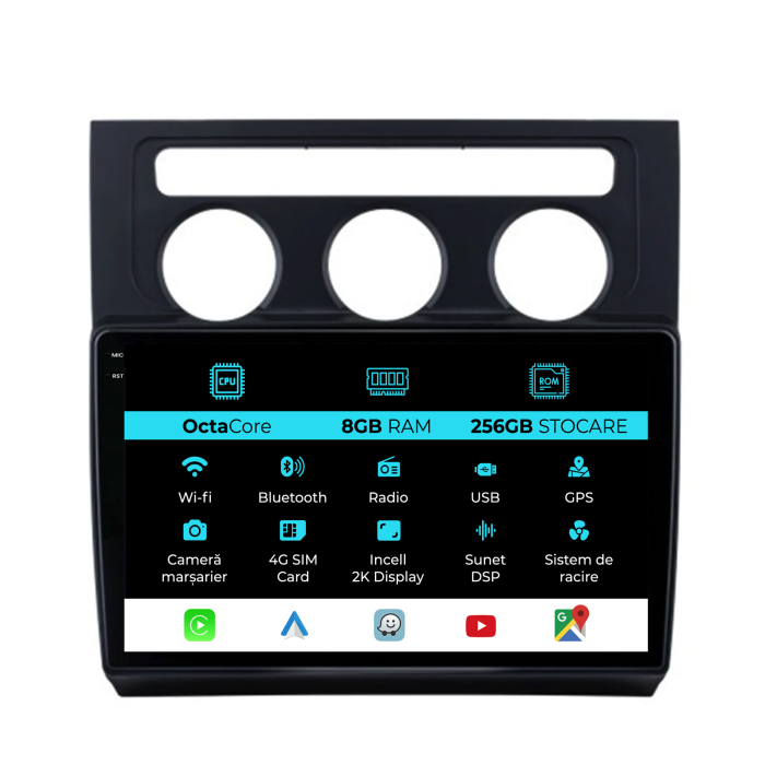 Navigatie Dedicata Volkswagen Touran (2003-2010), 2K, 8Gb Ram, 256Gb Stocare, Carplay [1]