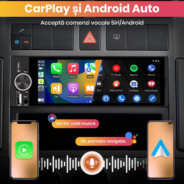 Navigatie universala 1DIN 6.86” CarPlay & Android Auto Wireless Bluetooth MP5 [4]