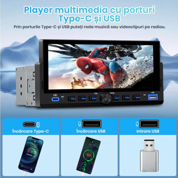 Navigatie universala 1DIN CarPlay & Android Auto Wireless Bluetooth MP5 [5]
