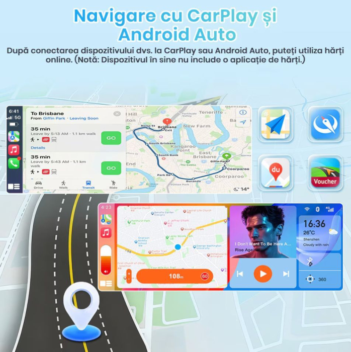 Navigatie universala 1DIN CarPlay & Android Auto Wireless Bluetooth MP5 [3]