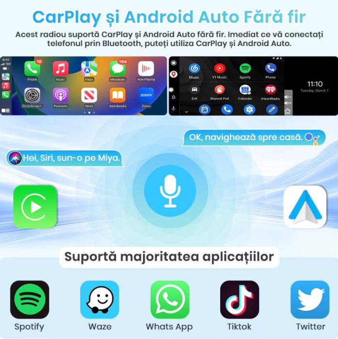 Navigatie universala 1DIN CarPlay & Android Auto Wireless Bluetooth MP5 [2]