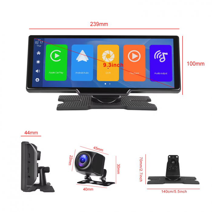Unitate Carplay Multimedia, 9.33 Inch, Carplay si AndroidAuto Wireless, Bluetooth, Transmitator FM, Camera Marsarier AHD, Camera DVR [7]