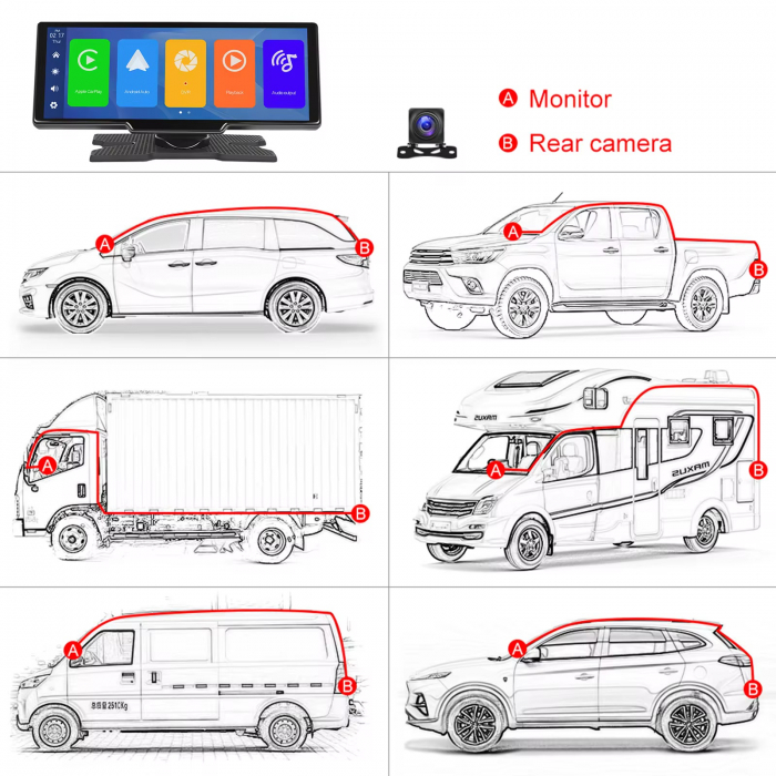 Unitate Carplay Multimedia, 9.33 Inch, Carplay si AndroidAuto Wireless, Bluetooth, Transmitator FM, Camera Marsarier AHD, Camera DVR [6]