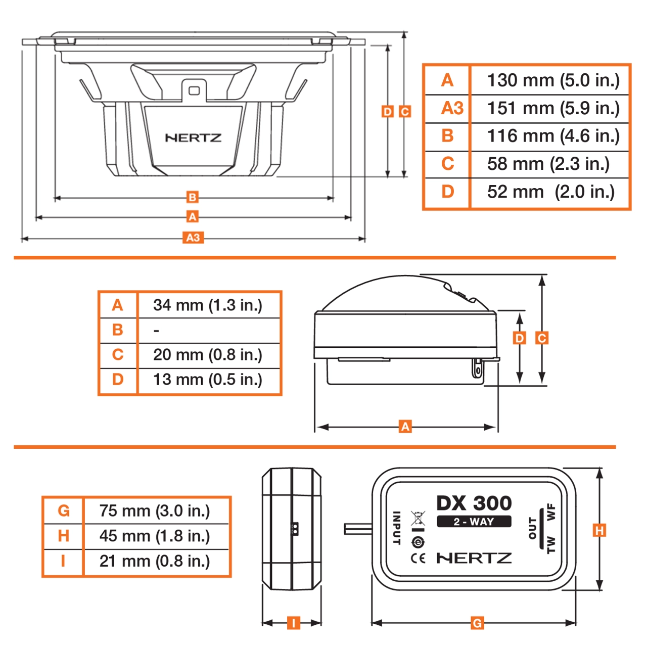 Difuzoare auto Hertz Dieci DSK 130.3, set sistem 2 căi, 130mm, 60W RMS, 4Ω, 4 difuzoare + Accesorii [2]