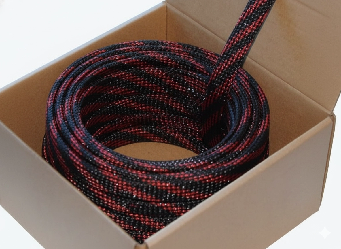 CarAudio - Four Connect 4-NS100M-BR12, Tresa Nylon Protectie Cablu Neagra-Rosie, 12/25 mm, Rola 100 m