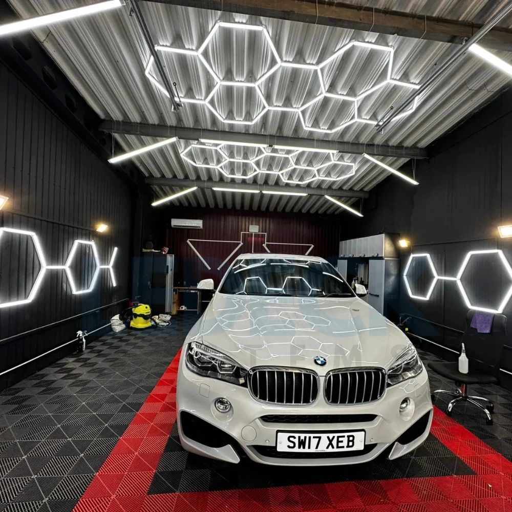 Lumină LED Hexagonală 14 Module + Rama 484x243 cm – Iluminare Profesională Atelier Detailing Auto 672W Honeycomb [4]