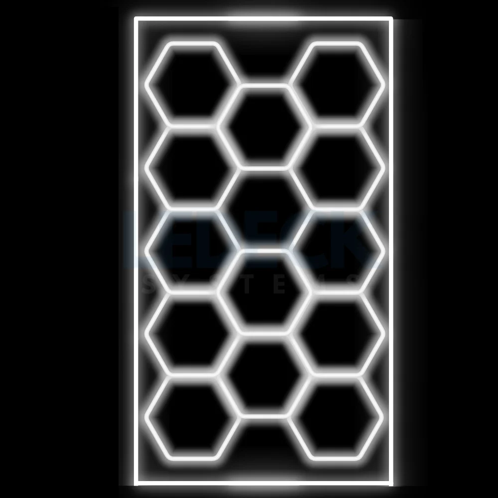 Lumină LED Hexagonală – 14 Module + Rama 484x243CM - Garaj, Dormitor, Cameră Gaming, Spații Private [10]